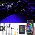 Car Ambient Lighting 64 Colors Multicoloured Music Optic Fiber RF Remote Controller + APP Control Car DIY Decorative Atmosphere Lighting Kit DC 12V 1W 5m