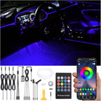 Car Ambient Lighting 64 Colors Multicoloured Music Optic Fiber RF Remote Controller + APP Control Car DIY Decorative Atmosphere Lighting Kit DC 12V 1W 5m