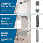 Microfiber Duster, 4PCS with Extension Pole(Stainless Steel) 30 to 100 Inches, Reusable Bendable Dusters, Washable Lightweight Dusters for Cleaning Ceiling Fan, High Ceiling, Blinds, Furniture, Cars