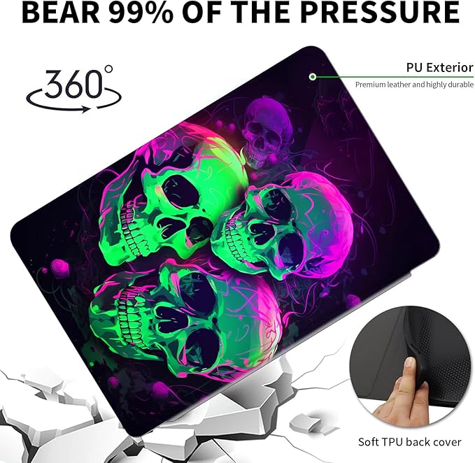 Case for Kindle Scribe,360 Degree Rotating Swivel PU Leather Stand Flip Folio Cover with Auto Wake/Sleep for Amazon Kindle Scribe Cover 10.2 Inch (2024/2022 Release),Green Purple Skull