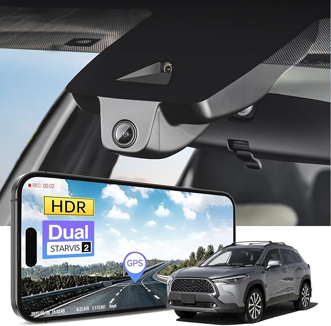 Mangoal Front 4K HDR Dash Cam STARVIS 2 IMX678, Custom Fit for Toyota Corolla Cross & Corolla Cross Hybrid 2022 (Model B), LE L XLE etc, 5GHz WiFi, GPS, 64GB Card