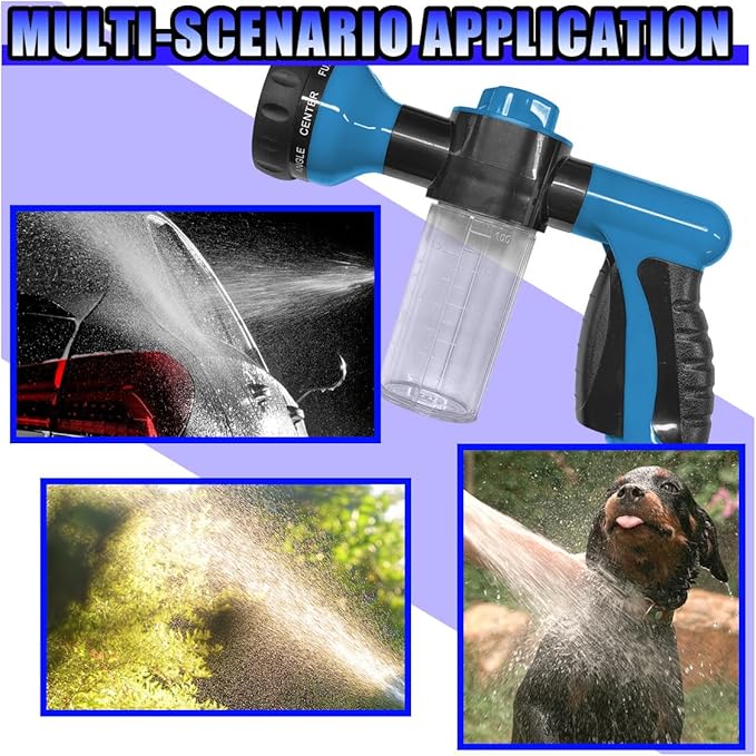 High Pressure Car Wash Foam Gun, 8 Way Spray Pattern Garden Hose Nozzle with 3.5oz/100cc Soap Dispenser, Adjustable Hose Spray Nozzle for Car Washing, Pet Shower, House Cleaning (Blue)