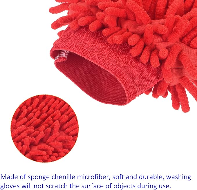 M METERXITY Microfiber Chenille Wash Mitt - Double Side Reusable Gloves for Cleaning Scratch-Free, Apply to Car Cleaning, Kitchen