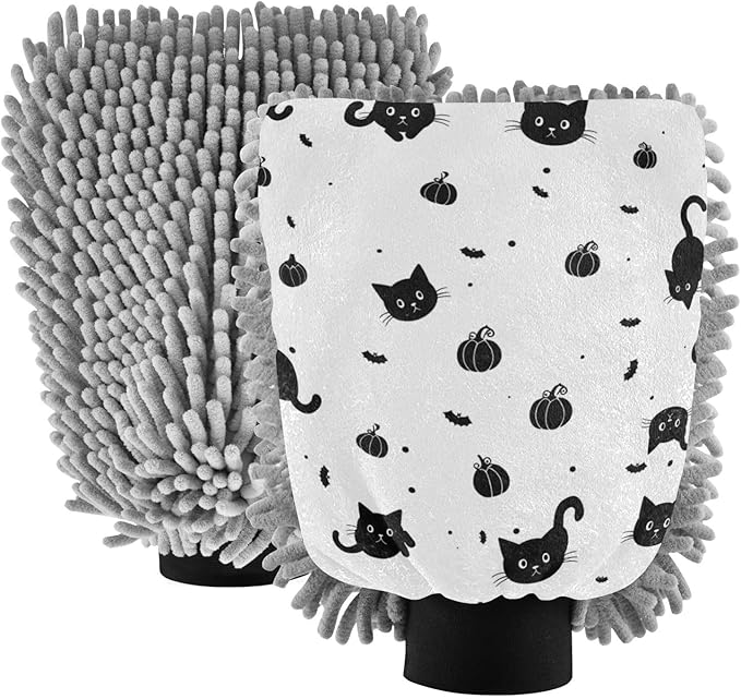 Cute Cartoon Black Cat Car Wash Mit Scratch Free Wash Mitten For Cars Car Drying Mitt