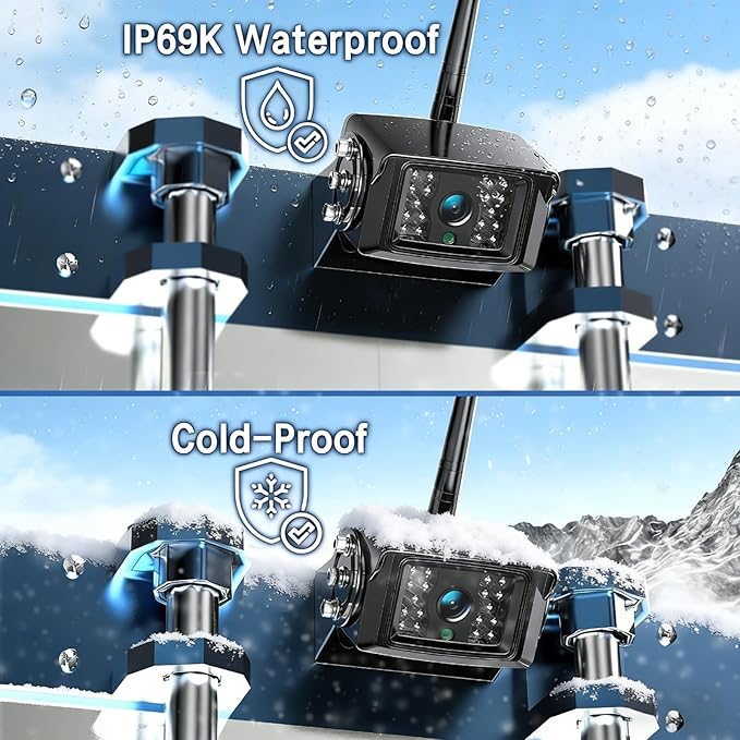 ZEROXCLUB 10'' 1080P Wireless Backup Camera System, 10 Inch DVR Quad Split Monitor Wireless Rear Side View Cameras, IP69 Waterproof Digital Signal Record System for RV/Truck/Trailer/Camper-BW104SL