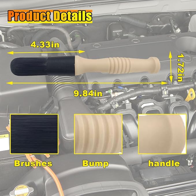 Car Parts Washer Brush, Bullet Head Parts Cleaning Brush for Cleaning Car Interior Exterior, Engine Parts, Wheel Bearing, Boats, Household Grime (Beige)
