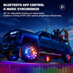 Ehaho 14''-18'' Double Row Adjustable Wheel Lights, Brighter RGB Chasing Rim Lights with App, Music Wheel Ring Light with Turn & Braking Signal Compatible with Various Trucks SUV Car（4PCS）