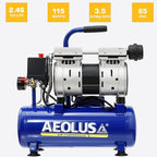 Ultra Quiet Air Compressor, 65dB, Oil-Free, Quick Couplers,115PSI, Portable Electric for Car and Bike Tires, Nail Gun, and Pneumatic Tools, Garage, Shop (Accessories Kit)