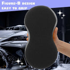 Professional 8-Shaped Car Detailing Sponge, Extra Large Thick Cell Foam Pad for Safe Waxing, Washing, And Drying Effectively Adsorb Dust Particles，Long Lifespan Without Deformation (Black 3PC)
