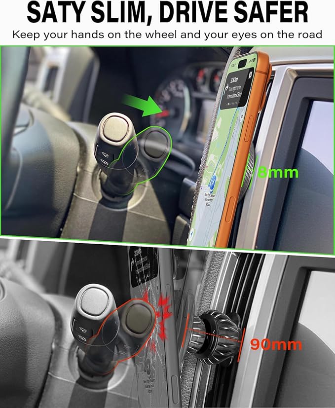 A2C 2 Pack Slim Magnetic Phone Holder for Car, Rental Car Essentials for Travel, No Assembly, Compact, One-Hand Operation, Easy Removal, Reusable, Upgraded Air Vent Phone Mount Compatible with MagSafe
