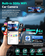 4K Dash Cam Front, Built-in 5GHz WiFi & APP Control, Dash Camera for Cars W/ 32GB Included, 3.2" IPS Screen Car Dash Cam W/ 24H Parking Monitor, G-Sensor Night Vision, Loop Recording