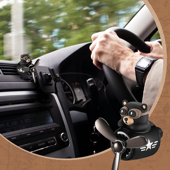 Cartoon Bear Car Air Fresheners 2 Pack Pilot Black Automotive Air Outlet Fan Cool Cute Air Freshener for Car Creative Car Perfume Decoration for Vehicle Vent Scent Clip Diffuser Ornament Accessories
