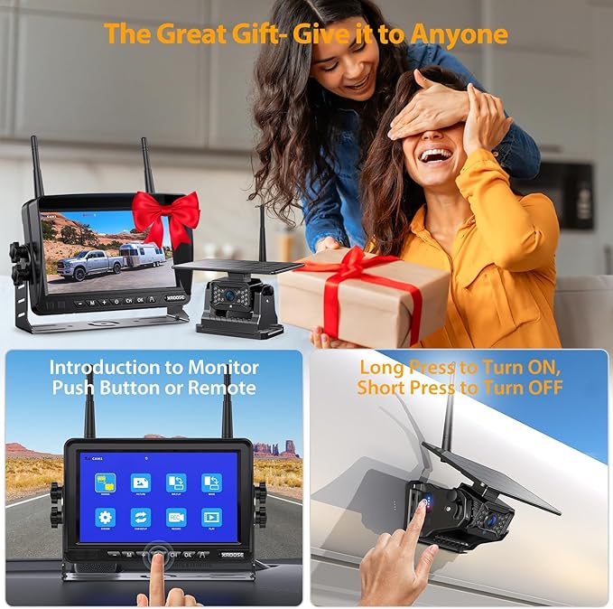 Dual RV Magnetic Wireless Backup Camera 7" HD 1080P Reverse Camera with Long Battery Life Rechargeable, Night Vision, IP69 Waterproof Back Up Camera for Cars Hitching Gooseneck Horse Trailer(CT7-2)