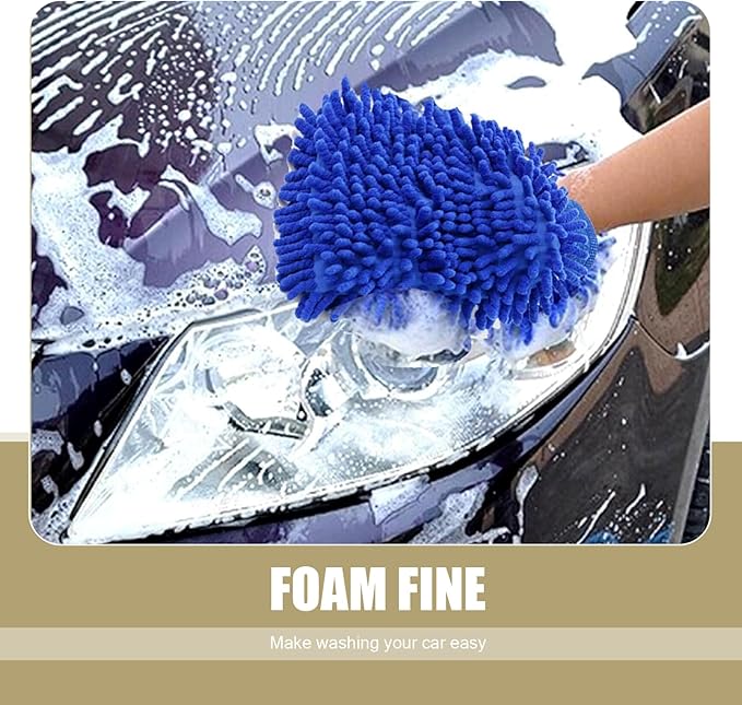 2 PCS Car Microfiber Wash Mitt, 5.51In X 9.05In Chenille, for Car Washing, Elastic Cuff Multi-Purpose Wash Mitt Cleaning Kit (Black)