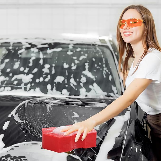 Big Sponge 2.0 Soft Car Wash Sponge with Enhanced Grip Reaches Tight Spots Safe for All Paint Types Works with Rinseless Wash Car Soap (Red)