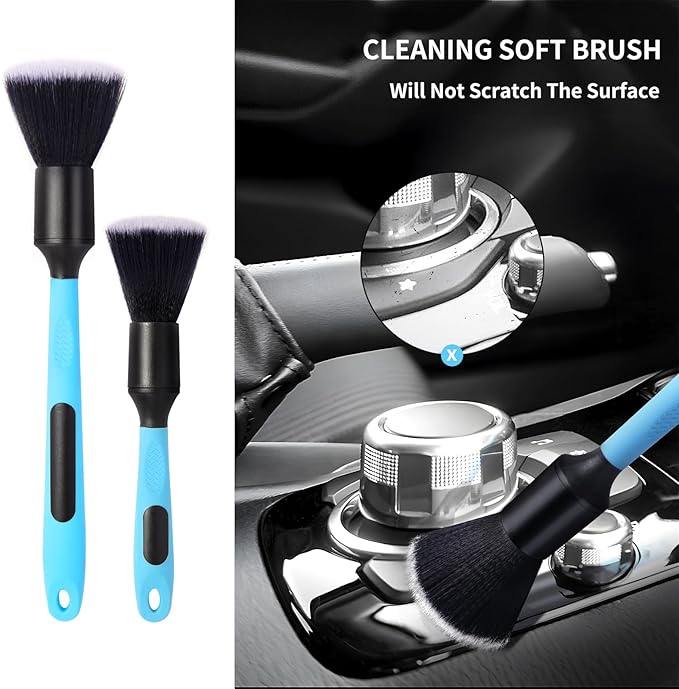 Car Detailing Brush Set, 6 Pack Soft Mixed Hair Auto Detail Brush Kit No Scratch for Automotive Elegant Surface Interior Exterior Dashboard Emblems Panels Engine Bay Wheels Air Vent Seat Leather