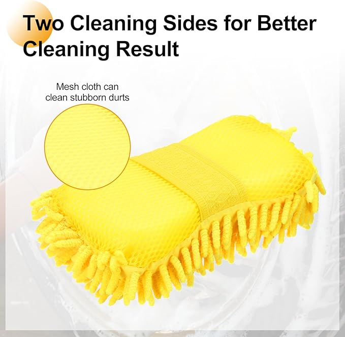 HARFINGTON Car Wash Sponge 8.7" x 4.3" Chenille Microfiber Mitt Scratch-Free Absorbent Scour Scrubber Cleaning Sponge for Washing Detailing on Cars, Trucks, SUV, Boats, RVs, Yellow