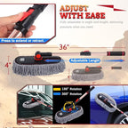 Car Duster Exterior Scratch Free - 27-36" Extendable Handle Microfiber Auto Dusting Brush for SUV, RV, Truck, Motorcycle & Dashboard, Storage Bag Included