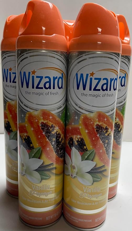 Wizard The Magic of Fresh | Odor Neutralizer & Air Freshener - 10 Oz. Vanilla papaya (Pack of 5) (Packaging May Vary)