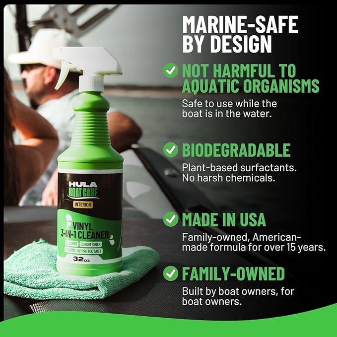 Hula 3-in-1 Boat Vinyl Cleaner, Conditioner and UV Protectant, 32oz — Marine Vinyl Protectant, Boat Seat Conditioner, Made in USA