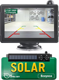 Solar Wireless Backup Camera 5'' HD Split-Screen Monitor Reversing Camera Stable Signal Dual Channel Back Up Kit Easy Installation Night Vision Waterproof Reverse Camera for Car RV Van SUV