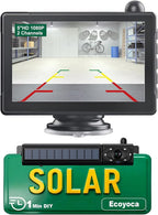 Solar Wireless Backup Camera 5'' HD Split-Screen Monitor Reversing Camera Stable Signal Dual Channel Back Up Kit Easy Installation Night Vision Waterproof Reverse Camera for Car RV Van SUV