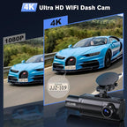 4K+1080P+1080P 5.8GHz WiFi Dash Cam Front and Rear Inside, Free 64G SD Card, 4K UHD 3 Channel Dash Camera for Cars, 360° All Sides Dashcam, G-Sensor, Night Vision, WDR, 24H Parking Monitor