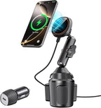 EXELIQ for Qi2 15W Magsafe Car Mount Charger, Car Cup Holder Wireless Car Phone Charger Heat Dissipation Fan, Fast Charging Magnetic Phone Holder for iPhone 17 16 15 14 13 12 [PD 30W Adapter]