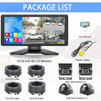 RV Backup Camera System with 10.36’’ 4K Monitor for RV Truck Bus Trailer with 4 Rear/Side View 1080P HD Cameras 4 Splits Touch Screen DVR Recording IP69 Waterproof Bluetooth Music Video Avoid Blind