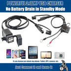 MOTOPOWER MP0609EA 3.1Amp Waterproof Motorcycle Dual USB Kit SAE to USB Adapter Cable with SAE Ring Terminal Cable Harness