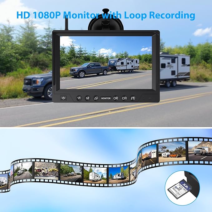 ZEROXCLUB 3 Magnetic Solar Wireless Backup Camera System, Quad RV Rearview Backup Cameras Wireless System with HD1080P 9 Inch DVR Monitor for Trailer RV Trucks, Built-in 9600mAh Solar Battery, BL903