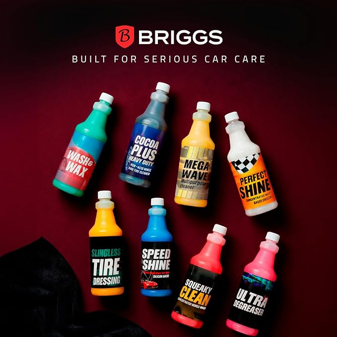 Briggs Squeaky Clean Hyper Concentrated Vehicle Wash – High Suds Car Wash Soap with Easy Rinse, Spot-Free Shine, Safe on Paint, Plastic & Metal – 34 oz