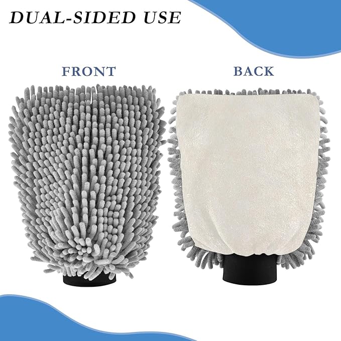 2 Pack Premium Microfiber Chenille Car Washing Mitt, Dual Sided Wash Gloves, No Scratch, Lint Free Washing and Detailing for Car Washing and Detailing (Cream Texture Beige)