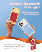 amBand Magnetic Sticky Phone Suction Grip for MagSafe, Removable for Wireless Charging, Durable Magnet Silicone Portable Mount Stand for iPhone 12 13 14 15 16 17, Hands-Free Video/Selfie, Cherry Red