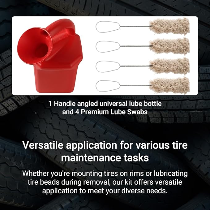 Calvana Angled Tire Lube Bucket Kit with Integrated Handle and 4 Lube Swabs, 1.25 Quart Tire Changer Lubricant Bucket, 11.5 Inch Length, Compatible with Coats Center Post Tire Changers