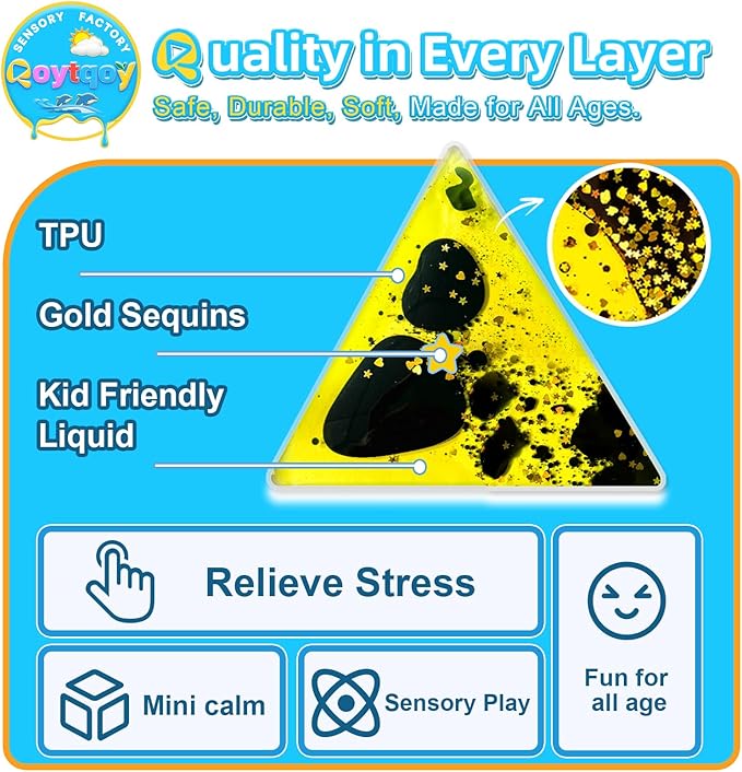 Squishy Liquid Sensory Gel Tiles 12 Packs - Triangle Liquid Sensory Toys for Sensory Play & Portable Fun, Washable Sensory Floor Tiles for Toddles 3+ Learning, Calming, Fidgeting