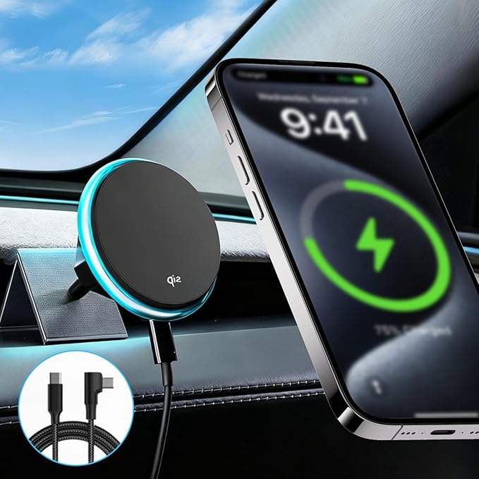 Wireless Car Mount Charger Fast Charging for Tesla Model 3/Y/3 Highland/Y Juniper (Model 3 Highland 2024+, Without OBD Charger)