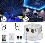 AZIMOM Dual Port 16W Twinkle Bluetooth Fiber Optic Lights Star Ceiling Light Kit 600pcs0.03in9.8ft Fibers Strands Sound Activated RGBW APP/Remote Light Engine for Car Home Starlight Headliner Decor