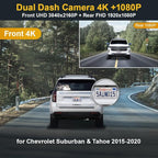 Fitcamx Front 4K+Rear 1080P Dash Cam Adapts for Chevy Suburban & Tahoe 2015-2020 (with Auto-Dimming), OEM Look, Dual HD Video Quality, WiFi & APP, Loop Recording, G-Sensor, Easy to Use, 128GB Card