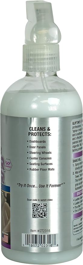 Gliptone Ceramic Interior Detailer 16 oz, Professional SiO2 Enhanced Cleaner and Protectant, Spray and Wipe Formula for Vinyl, Plastic, Rubber, Wood Grain, and Painted Panels
