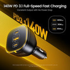 AOHI 165W Laptop Car Charger Adapter 140W PD 3.1/ 100W PD 3.0 USB C Super Fast Charging PPS 45W 3-Ports QC5.0 Car Lighter Charger for MacBook Pro, iPhone 16/15, Galaxy S24 Ultra, iPad, Black