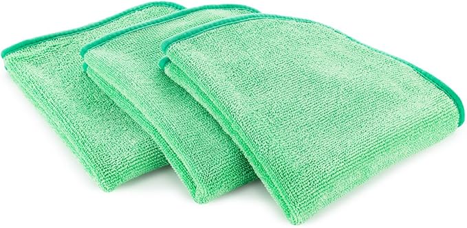 The Rag Company - Premium FTW Microfiber Cleaning Towels for Glass, Windows, Mirrors, Polished Surfaces - Streak-Free, Scratchless, 16" x16”, Green, 3-Pack
