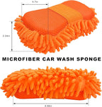 Microfiber Car Wash Sponge, Scratch-Free Vehicle Washing Mitt with Chenille & Mesh Sides, Highly Absorbent Sponge Lint-Free Cleaning Tool for Car Washing & Detailing (Orange)