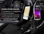 Dual Phone Holder for Car Cup Holder – Long Flexible Neck, 360° Rotatable Car Phone Mount - Adjustable Cell Cup Holder, Universal Size Fits 2 iPhone, Samsung, GPS and More (Magnetic)