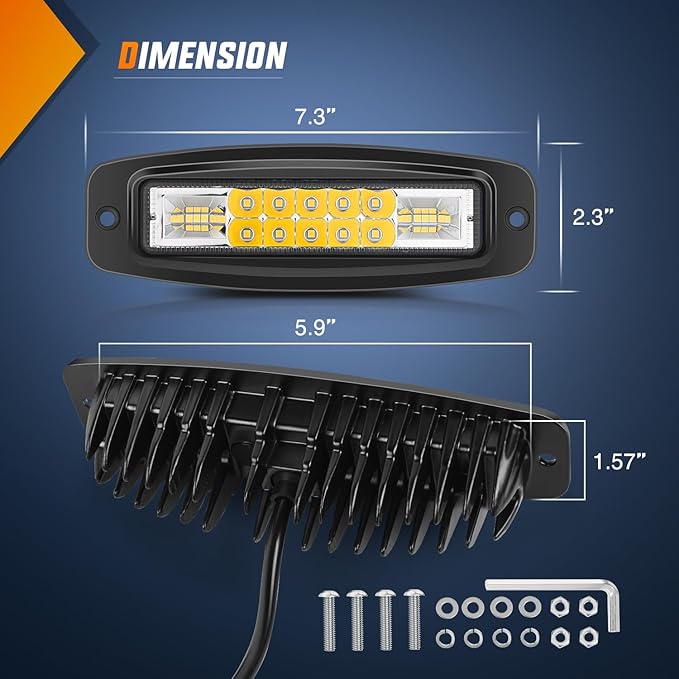 Nilight Flush Mount LED Pods 2PCS 6 Inch 60W LED Work Light Flood Spot Beam Combo Backup Driving Lights Fog Lamp Reverse Grill Mount Lighting for Offroad 4x4 Truck SUV