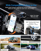 Wireless Car Charger Mount,15W Fast Charging Auto Clamping Car Phone Holder Charger for iPhone 15 14 13 12 Pro Max 11 XS, Samsung Galaxy S24 Ultra S23 S22 S21