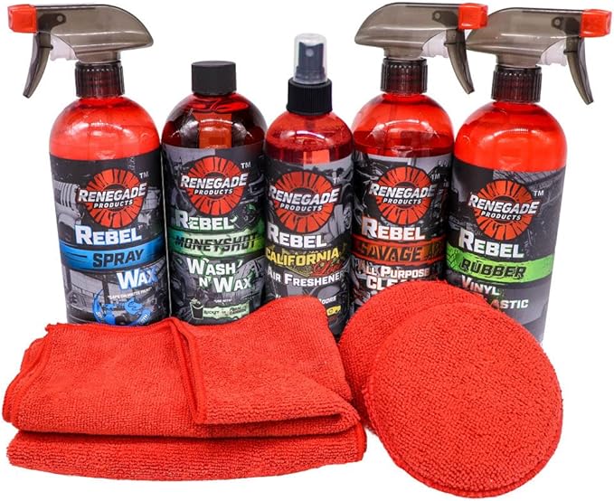 Renegade Products USA Wash, Shine & Protect Mini Kit for Home Detailing & Car Care 9 Piece Set