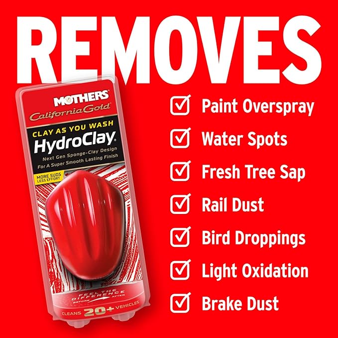 Mothers California Gold HydroClay — Surface Prep Tool, Durable Sponge-Clay Design Removes Overspray, Mineral Deposits, Pollen, Bird Droppings & Rail Dust, Restores Smooth, Brilliant Paint (07245)
