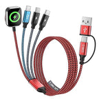 Travel Essentials 4in2 Multi Charging Cable for iPhone Watch Charger,USB A/C to 3 Type C/iWatch Charger,Charging Cables for Multiple Devices Compatible with iWatch 11-1/Ultra/SE&iPhone 17-12 5FT