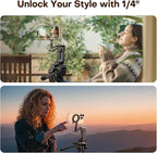 OMOTON TP02 360°Rotating for MagSafe Tripod, New Upgrade with 1/4" Screw Arca, Adjustable Magnetic Phone Tripod for iPhone 17/16/15 Pro Max Air, Foldable Selfie Stick Fits Vlog, Gym, Black Pro